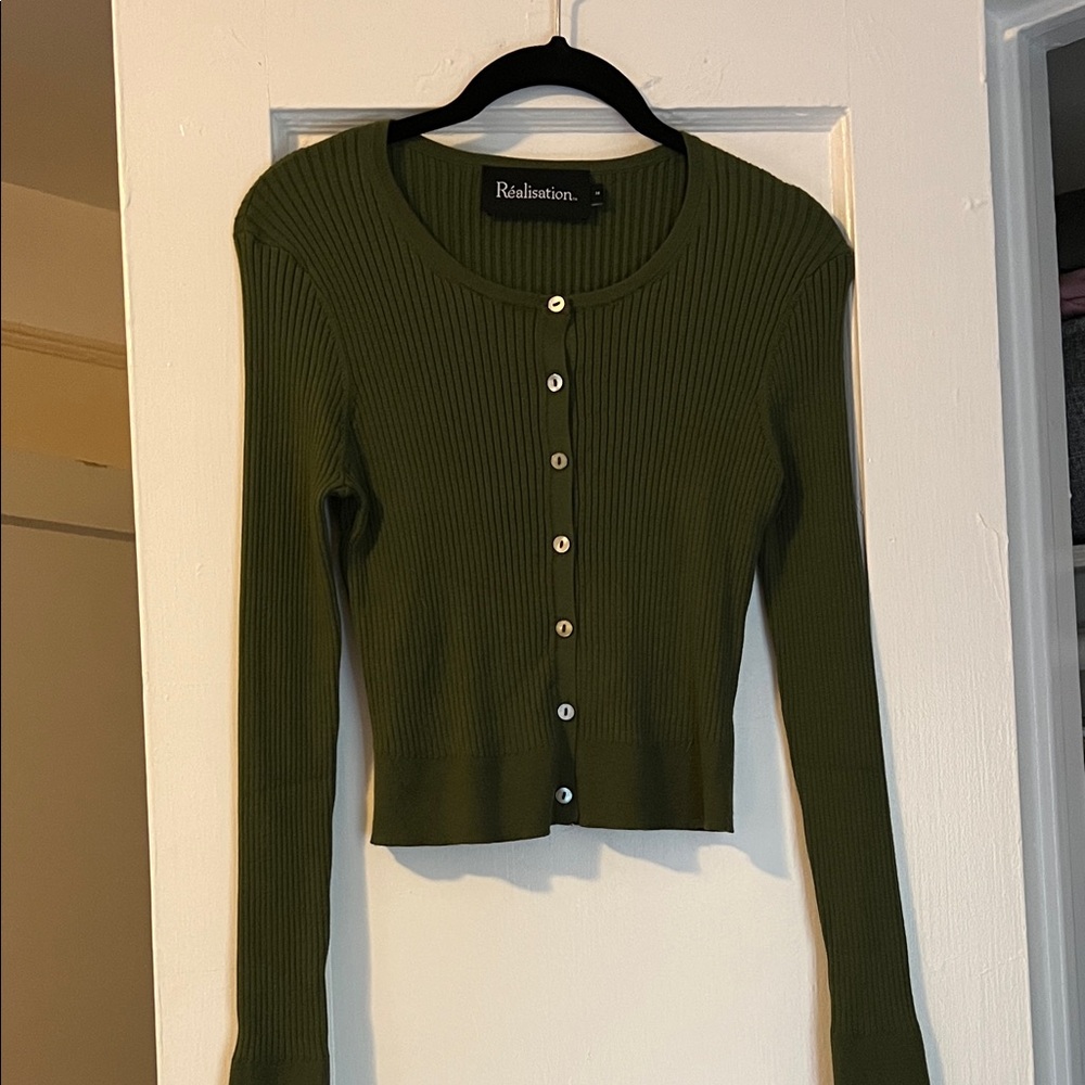 Realisation Par Winona Ribbed Cardigan Olive